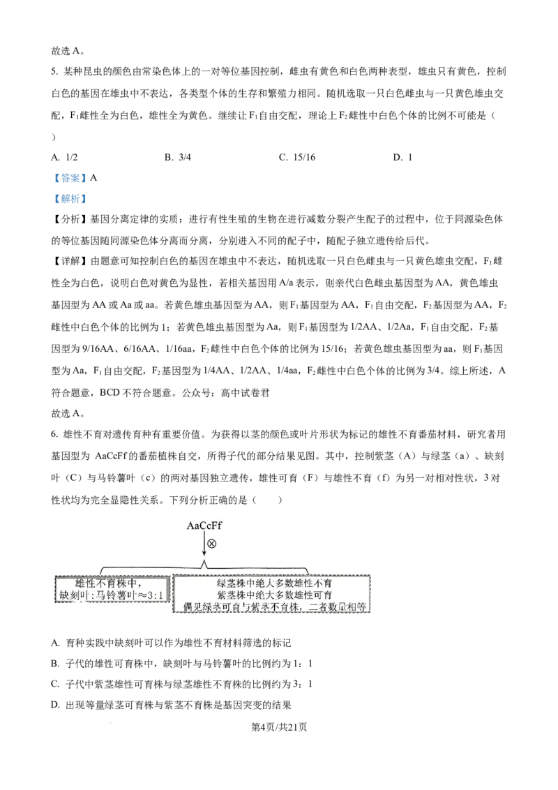 湖北省华中师范大学第一附属中学2024-2025学年高三上学期10月月度检测生物试卷（解析版）_2024-2025高三（6-6月题库）_2024年10月试卷