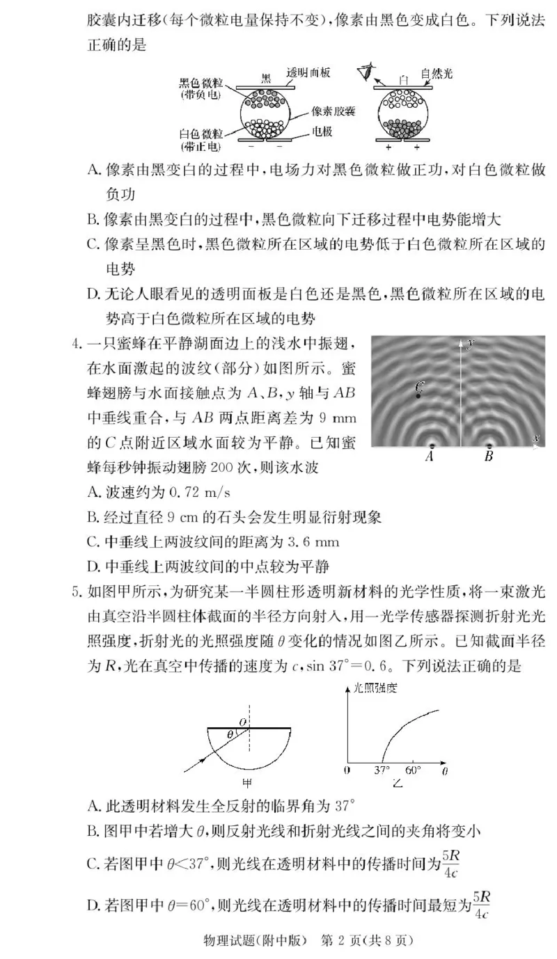 物理试卷（附中6次）_2024-2025高三（6-6月题库）_2025年03月试卷_0305湖南省长沙市湖南师范大学附属中学2024-2025学年高三下学期月考试卷（六）