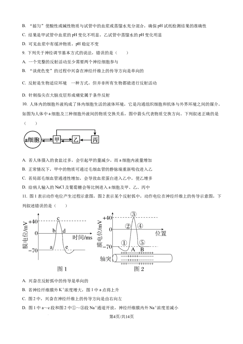 精品解析：河南省南阳市第一中学校2025-2026学年高二上学期9月月考生物试题（原卷版）_2025年10月高二试卷_251008河南省南阳市第一中学校2025-2026学年高二上学期第一次月考（全）