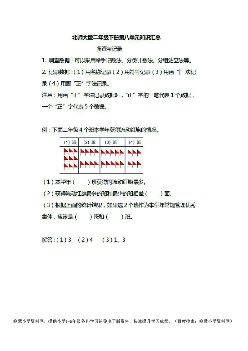二年级下册数学北师大版知识要点汇总_小学1-6年级全部试卷_数学_二年级_3-7-4、小学二年级数学下册_3-7-4-1、复习、知识点、归纳汇总_北师大版