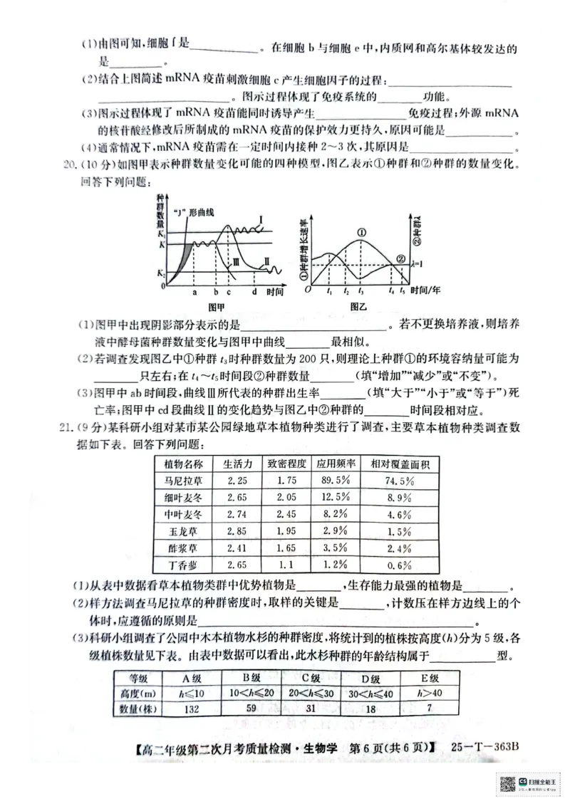 高二生物_2024-2025高二（7-7月题库）_2024年12月试卷_1225陕西省榆林市府谷县部分学校2024-2025学年高二上学期12月月考试题