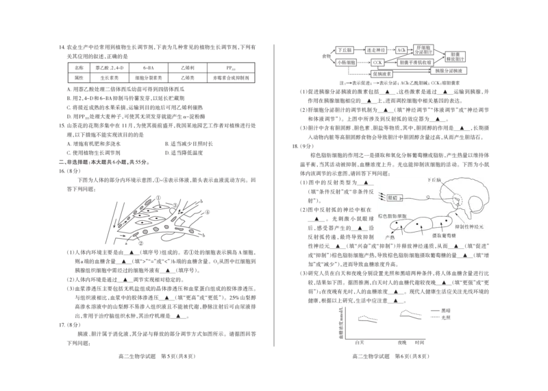 生物学2024-2025高二第一学期期考试_2024-2025高二（7-7月题库）_2024年11月试卷_1115山西省思而行教育2024-2025学年度高二年级第一学期期中测评