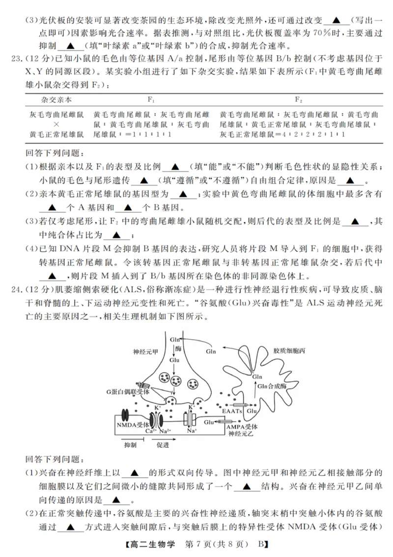 生物试卷_2025年10月高二试卷_251023浙江省强基联盟2025-2026学年高二上学期10月联考B卷（全）_浙江省强基联盟2025-2026学年高二上学期10月联考B卷生物PDF版含解析