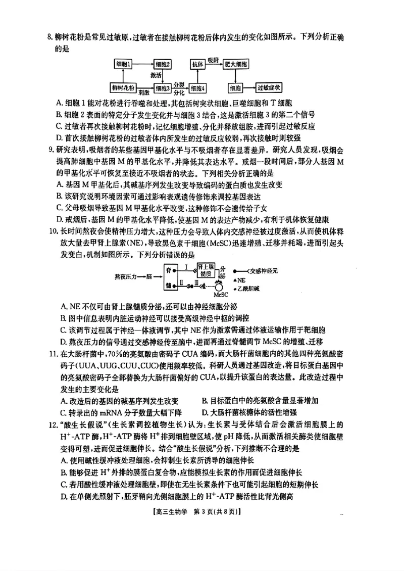 2026年1月随州市普通高中高三年级质量检测生物_2024-2026高三（6-6月题库）_2026年01月高三试卷_0112湖北省2026年1月随州市普通高中高三年级质量检测