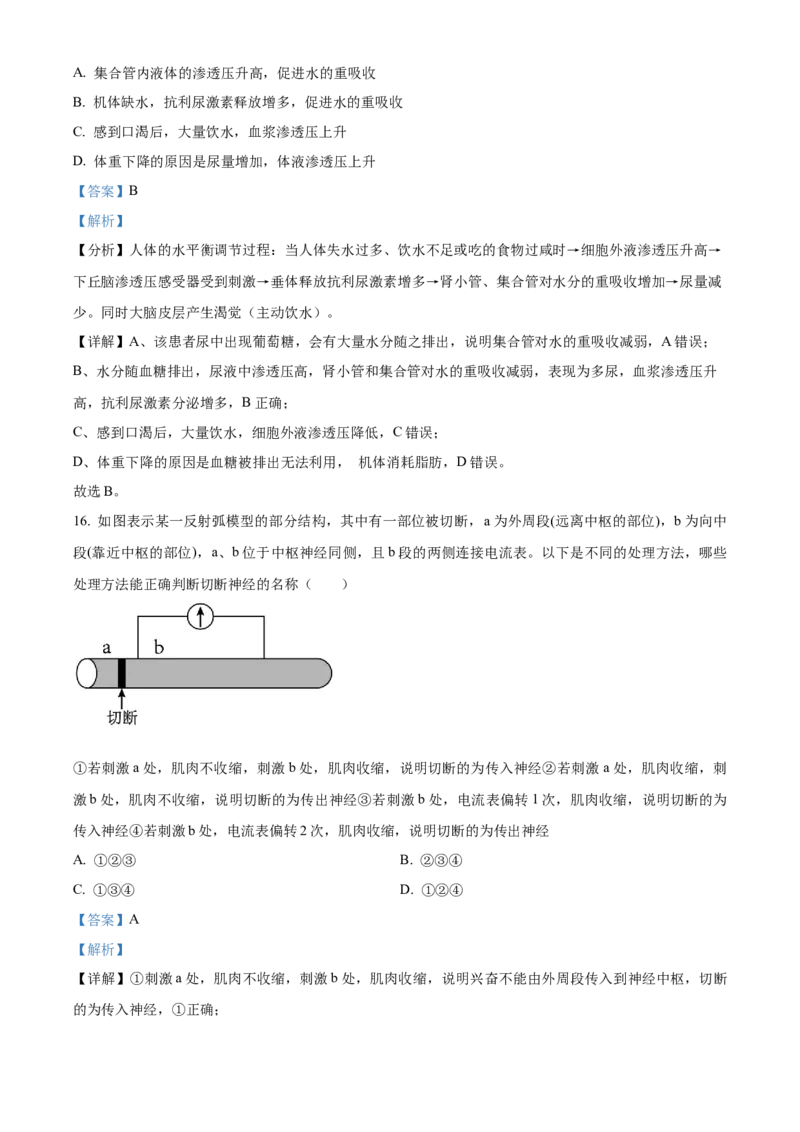湖北省部分高中联考2025-2026学年高二上学期11月期中生物试题Word版含解析_251205湖北省部分高中联考2025-2026学年高二上学期11月期中