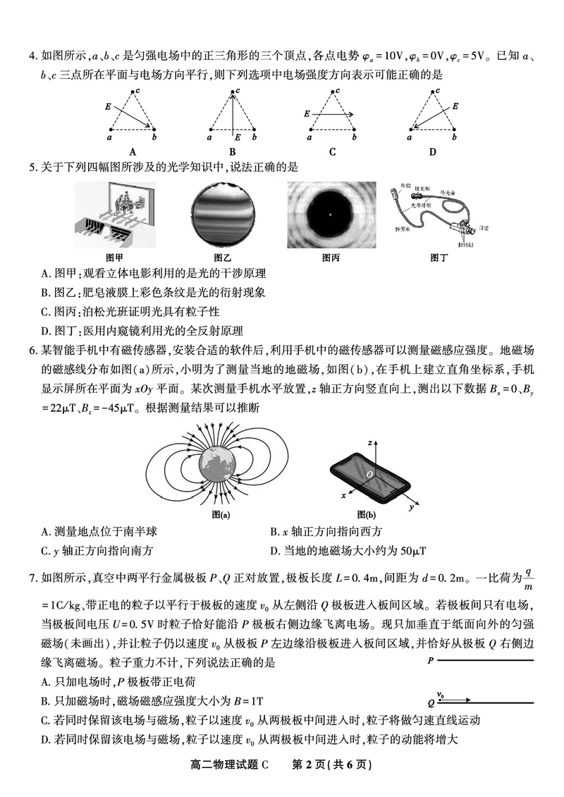 物理试题C&middot;2025年5月高二阶段考_2024-2025高二（7-7月题库）_2025年6月试卷_0609安徽省金榜教育2024-2025学年高二下学期五月份阶段性考试