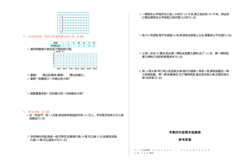 人教版四年级数学上册试卷+答案-期末检测试卷_小学1-6年级全部试卷_数学_四年级_3-9-3、小学四年级数学上册_3-9-3-2、练习题、作业、试题、试卷_人教版_期末测试卷