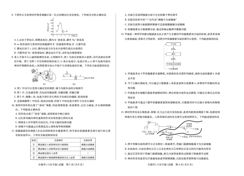 生物学六安专版天一大联考&middot;安徽省2025-2026学年高二上学期期中联考_2025年11月高二试卷_251123天一大联考&middot;安徽省2025-2026学年高二上学期期中联考（全）