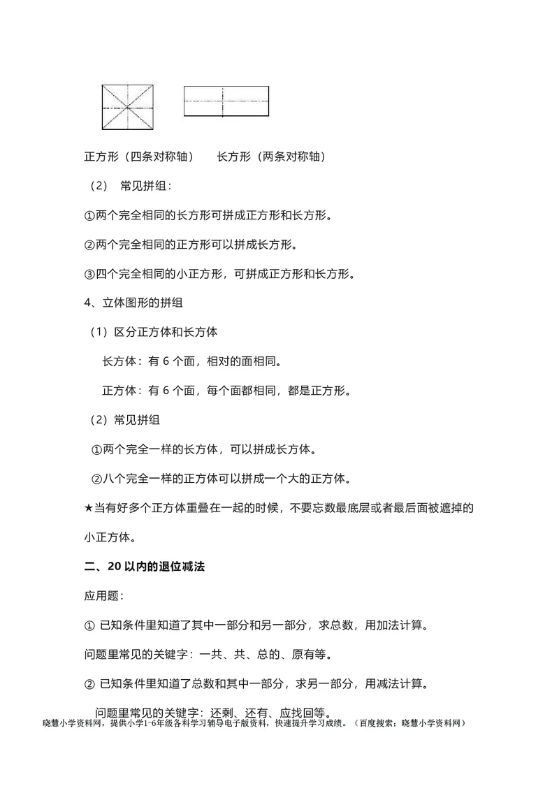 一年级下册数学人教版知识要点汇总_小学1-6年级全部试卷_数学_一年级_3-6-4、小学一年级数学下册_3-6-4-1、复习、知识点、归纳汇总_人教版