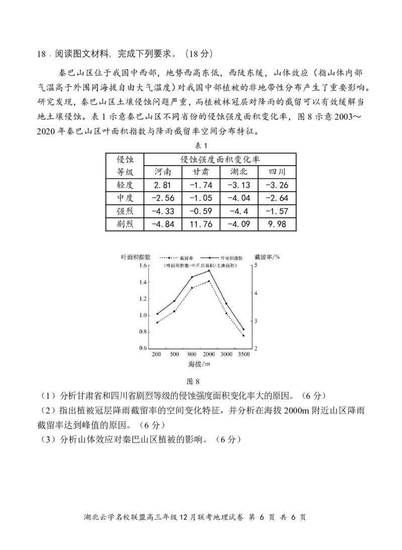 湖北云学名校联盟2025届高三年级12月联考地理_2024-2025高三（6-6月题库）_2024年12月试卷_1214湖北云学名校联盟2025届高三年级12月联考（全科）