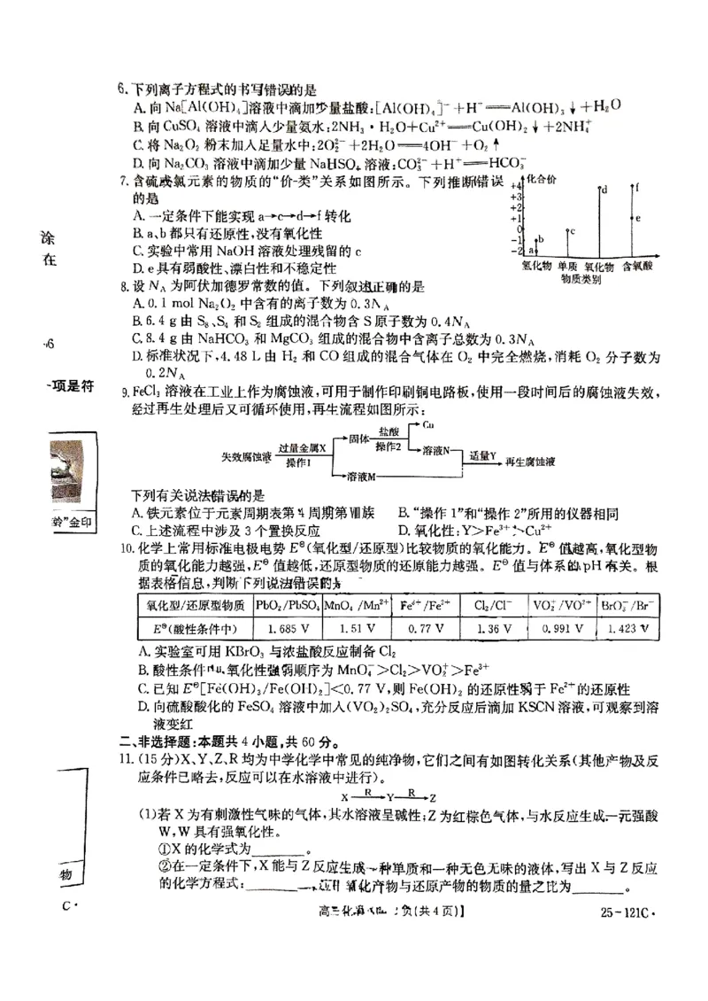 福建省金太阳2024-2025学年高三上学期半期考试（25-121C）化学试卷（含答案）_2024-2025高三（6-6月题库）_2024年11月试卷_1109福建省金太阳2024-2025学年高三上学期半期考试（25-121C）