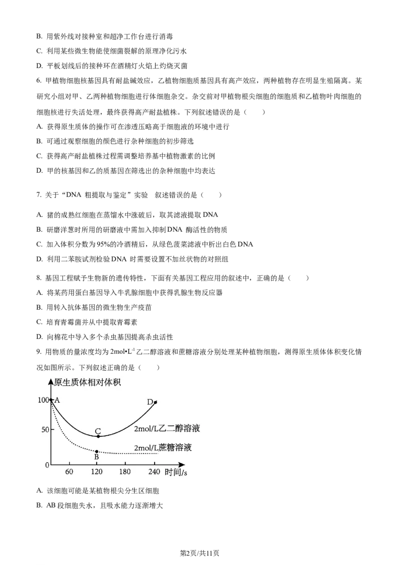 精品解析：辽宁省大连市2023-2024学年高二下学期期末考试生物学试题（原卷版）_2024-2025高三（6-6月题库）_2024年07月试卷_240721辽宁省大连市2023_2024学年高二下学期期末考试