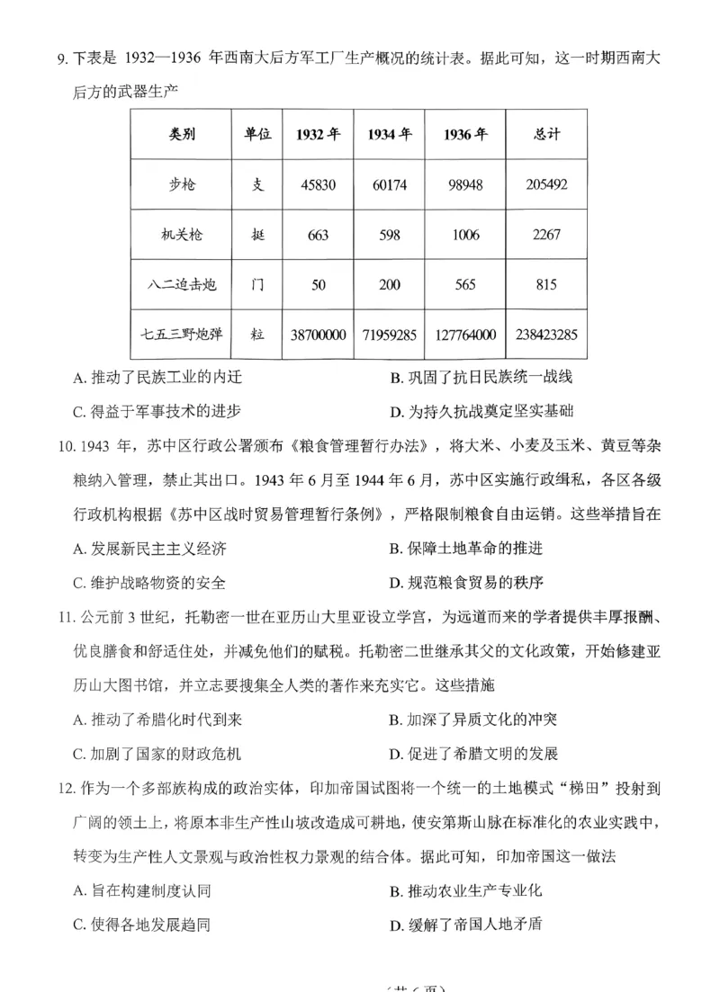 绵阳市高中2023级第二次诊断性考试历史_2024-2026高三（6-6月题库）_2026年01月高三试卷_0123四川省绵阳市高中2023级第二次诊断性考试（绵阳二诊A卷）（全）