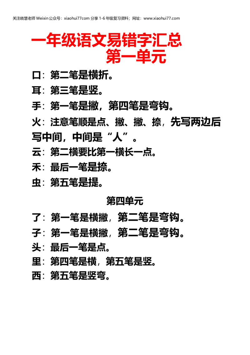 人教部编版小学生一年级上册语文易写错字汇总_小学1-6年级全部试卷_语文_一年级_3-6-1、小学一年级语文上册_3-6-1-1、复习、知识点、归纳汇总_部编版