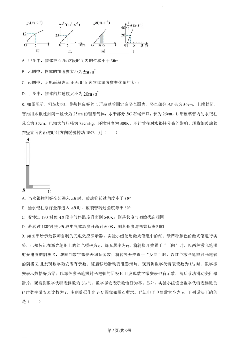 精品解析：重庆市巴蜀中学2023-2024学年高二下学期期末物理试卷（本部）（原卷版）_2024-2025高二（7-7月题库）_2024年07月试卷_0722重庆市巴蜀中学2023-2024学年高二下学期期末
