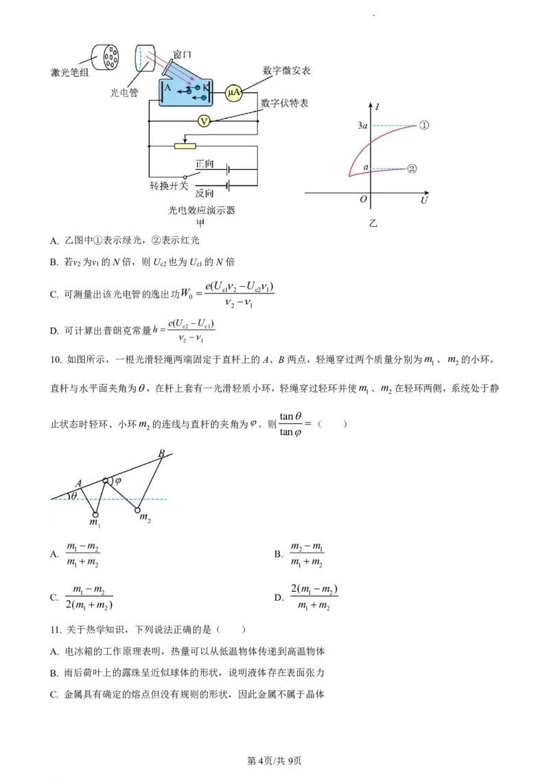 精品解析：重庆市巴蜀中学2023-2024学年高二下学期期末物理试卷（本部）（原卷版）_2024-2025高二（7-7月题库）_2024年07月试卷_0722重庆市巴蜀中学2023-2024学年高二下学期期末