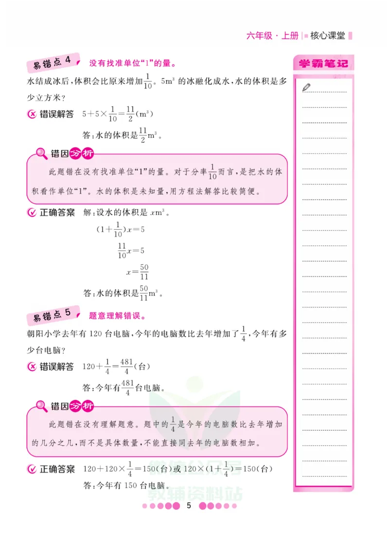 六年级上册数学北师版易错清单_小学1-6年级全部试卷_数学_六年级_3-11-3、小学六年级数学上册_3-11-3-1、复习、知识点、归纳汇总_北师大版