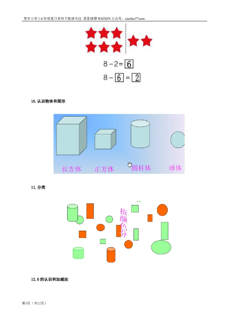 北师大版一年级数学知识点归纳整理_小学1-6年级全部试卷_数学_一年级_3-6-3、小学一年级数学上册_3-6-3-1、复习、知识点、归纳汇总_北师大版