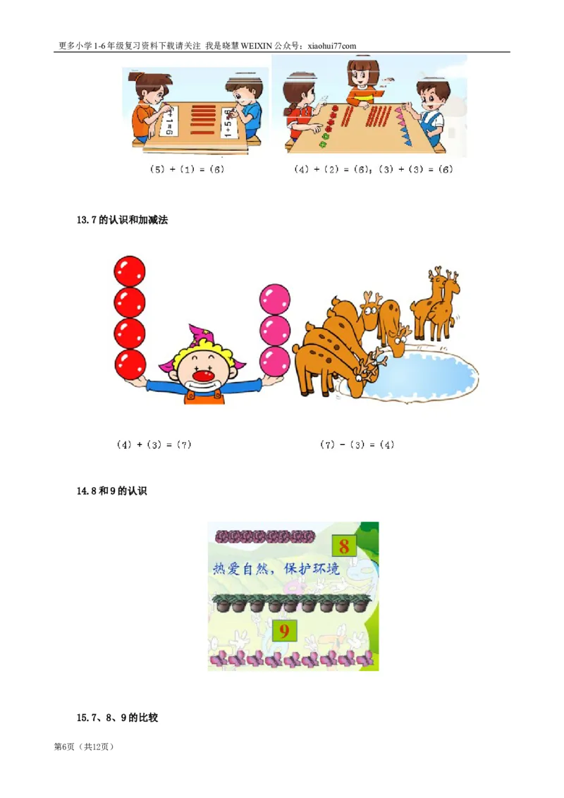 北师大版一年级数学知识点归纳整理_小学1-6年级全部试卷_数学_一年级_3-6-3、小学一年级数学上册_3-6-3-1、复习、知识点、归纳汇总_北师大版