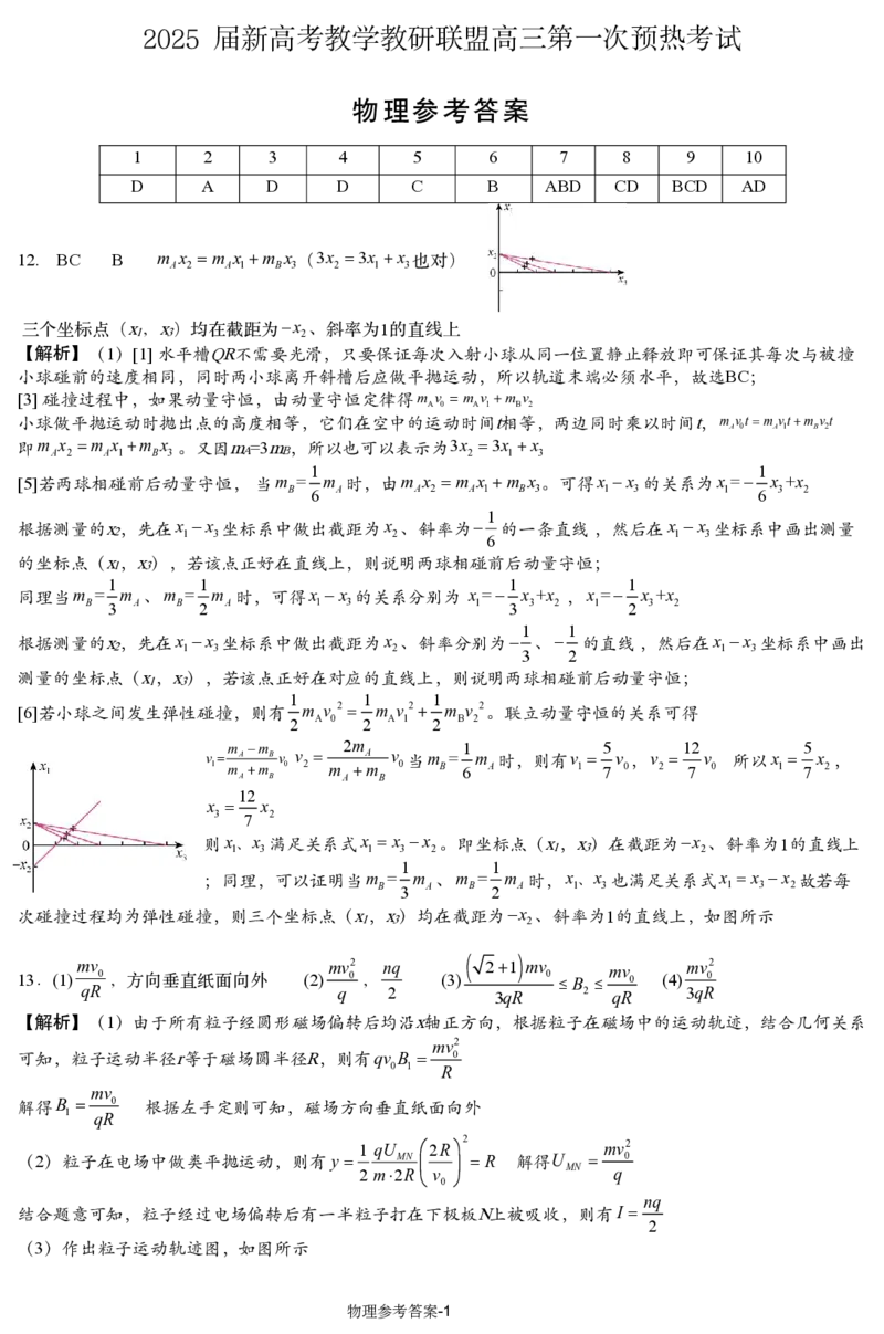 湖南省新高考教学教研联盟（长郡二十校联盟）2024-2025学年高三上学期第一次预热演练物理答案_2024-2025高三（6-6月题库）_2024年12月试卷_物理