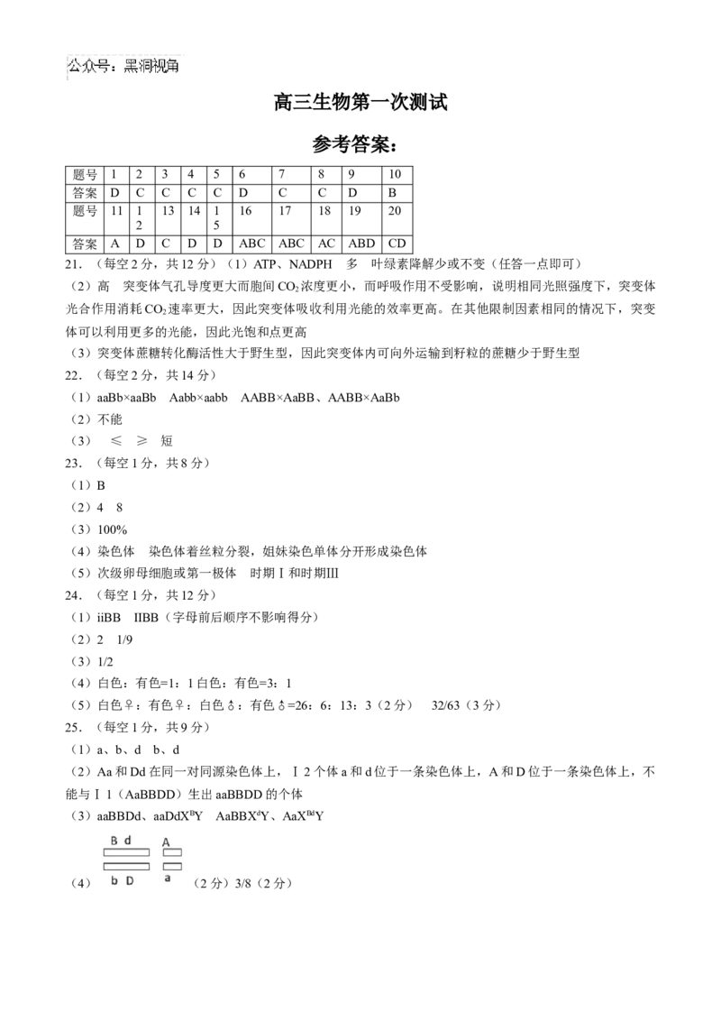 辽宁省实验中学2024-2025学年高三上学期10月月考生物试题(含答案）_2024-2025高三（6-6月题库）_2024年10月试卷_1012辽宁省实验中学2024-2025学年高三上学期10月月考