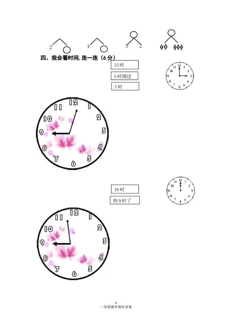 人教版一年级数学上册期末测试卷2_小学1-6年级全部试卷_数学_一年级_3-6-3、小学一年级数学上册_3-6-3-2、练习题、作业、试题、试卷_人教版_期末试题