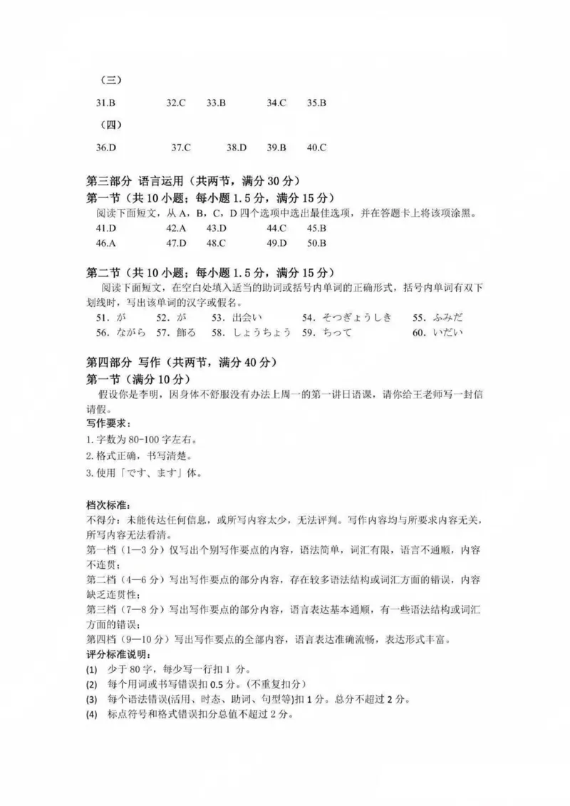 答案_2024-2025高二（7-7月题库）_2024年07月试卷_0712四川省绵阳市2023-2024学年高二下学期期末考试_四川省绵阳市2023-2024学年高二下学期期末考试日语试题