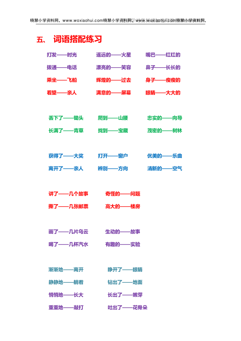 一年级上册下册-小学量词词语搭配汇总_小学1-6年级全部试卷_语文_一年级_3-6-1、小学一年级语文上册_3-6-1-1、复习、知识点、归纳汇总_通用