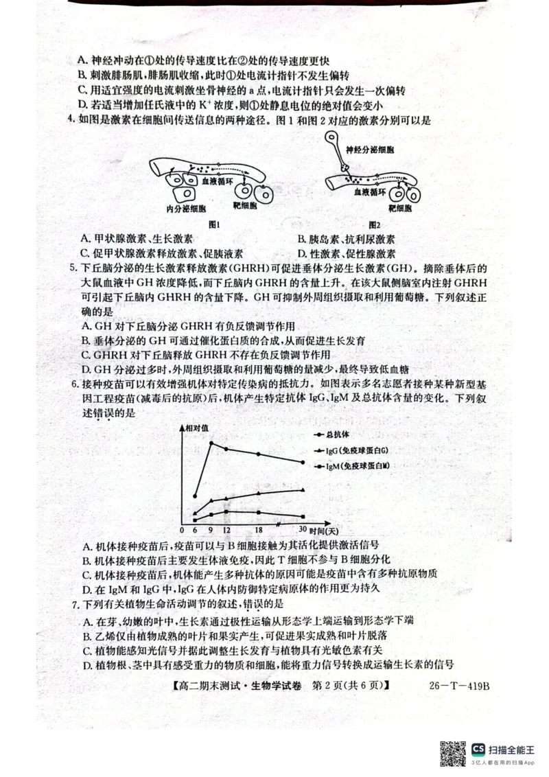 甘肃省武威第六中学2025-2026学年高二上学期期末考试生物学试卷（PDF版，含答案）_2024-2025高二（7-7月题库）_2026年1月高二_260123甘肃省武威第六中学2025-2026学年高二上学期期末考试