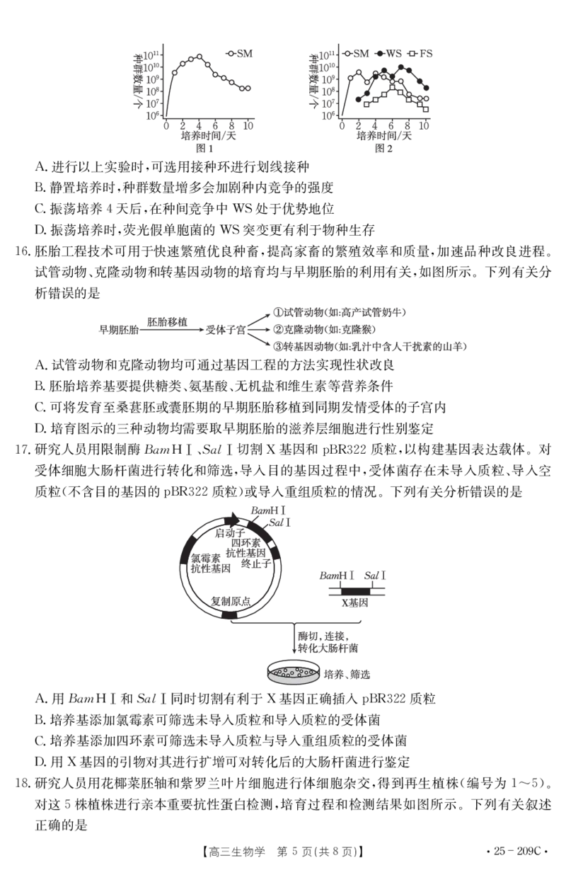 湖北省十堰市2024-2025学年高三上学期1月调研考试生物试题_2024-2025高三（6-6月题库）_2025年01月试卷_01102025届湖北省十堰市高三一模金太阳元月调研