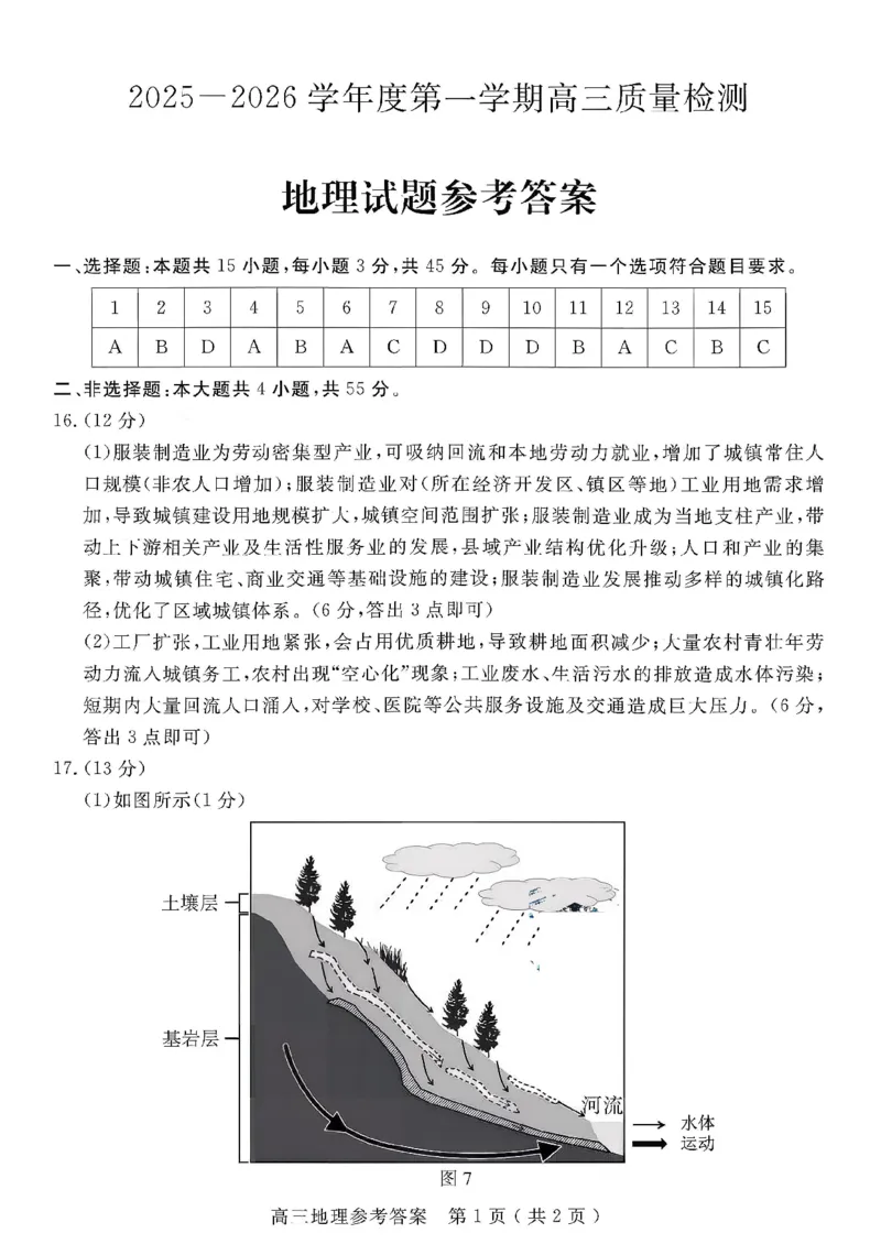 2025一2026学年度第一学期高三质量检测地理+答案_2024-2026高三（6-6月题库）_2026年01月高三试卷_0109山东省济宁市2025一2026学年度第一学期高三质量检测（期末）（全）