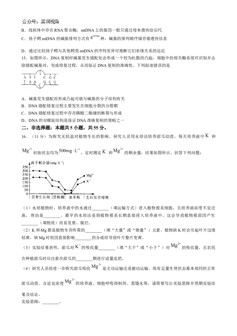 河南省部分重点中学2024-2025学年高三上学期11月质量检测生物试题（含解析）_2024-2025高三（6-6月题库）_2024年11月试卷_1127河南省部分示范性高中2024-2025学年高三上学期11月期中质量检测
