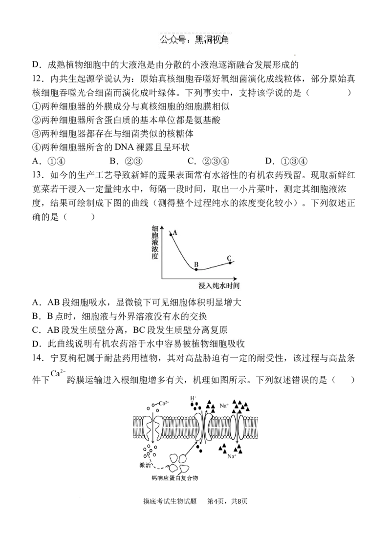 陕西省西安中学2024-2025学年高三上学期开学摸底考试生物试题+答案_2024-2025高三（6-6月题库）_2024年09月试卷_0905陕西省西安中学2024-2025学年高三上学期开学摸底考试