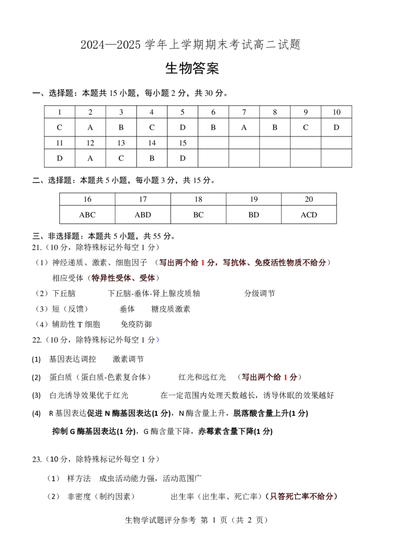 辽宁省抚顺市第一中学2024-2025学年高二上学期期末考试生物PDF版含答案_2024-2025高二（7-7月题库）_2025年01月试卷_0112辽宁省抚顺市第一中学2024-2025学年高二上学期期末考试