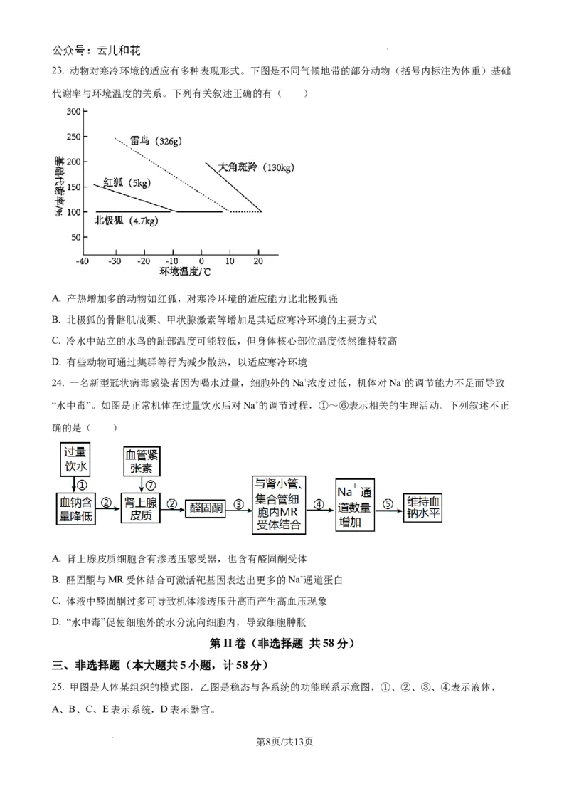 陕西省咸阳市秦都区咸阳市实验中学2024-2025学年高二上学期10月第一次月考生物试题（原卷）_2024-2025高二（7-7月题库）_2024年10月试卷