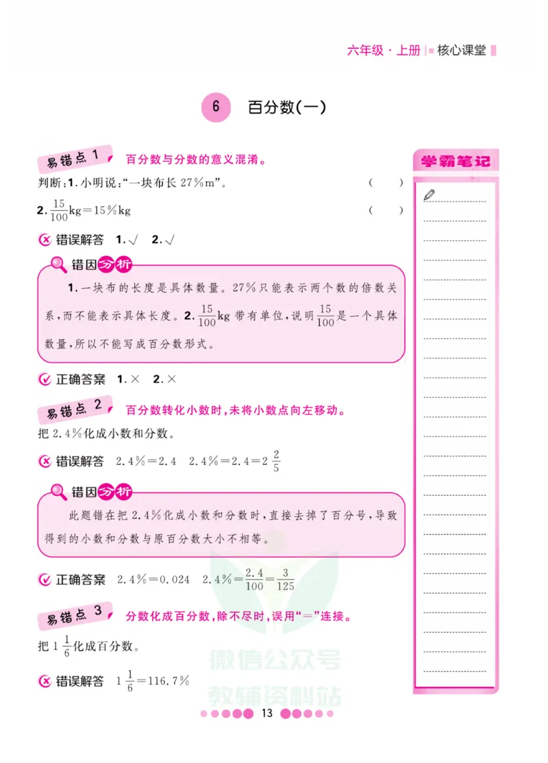 六年级上册数学人教版易错清单_小学1-6年级全部试卷_数学_六年级_3-11-3、小学六年级数学上册_3-11-3-1、复习、知识点、归纳汇总_人教版