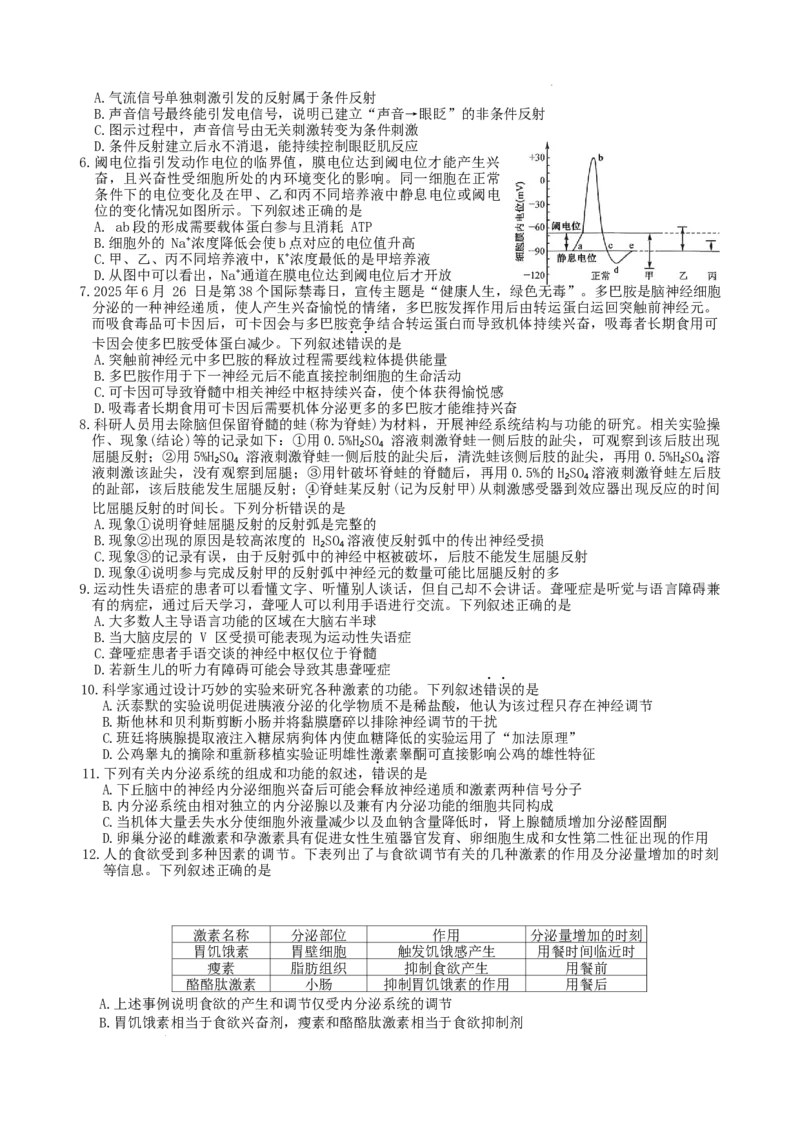 高二生物学_2025年10月高二试卷_251024河北省保定市八校2025-2026学年高二上学期10月月考（全）_河北省保定市八校联考2025-2026学年高二上学期10月月考生物试题含答案