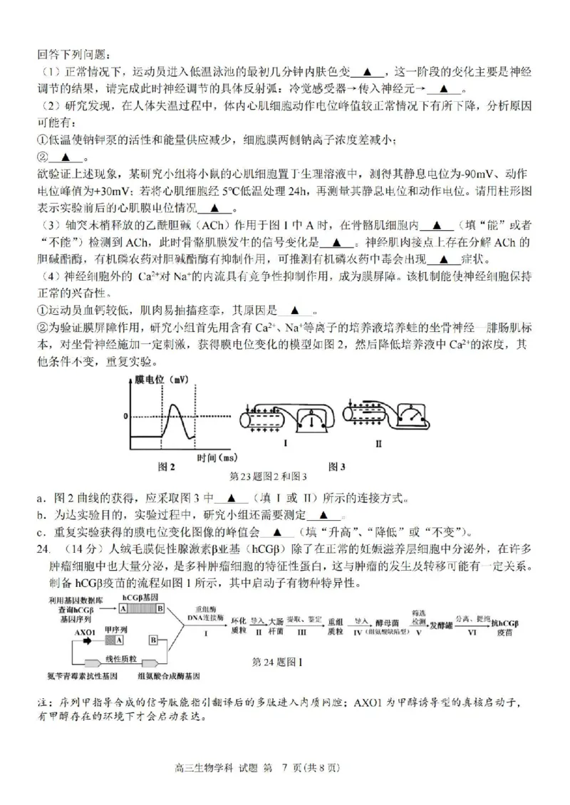 生物卷-2410高三浙南名校联盟_2024-2025高三（6-6月题库）_2024年10月试卷_10102025届浙南名校联盟高三10月联考