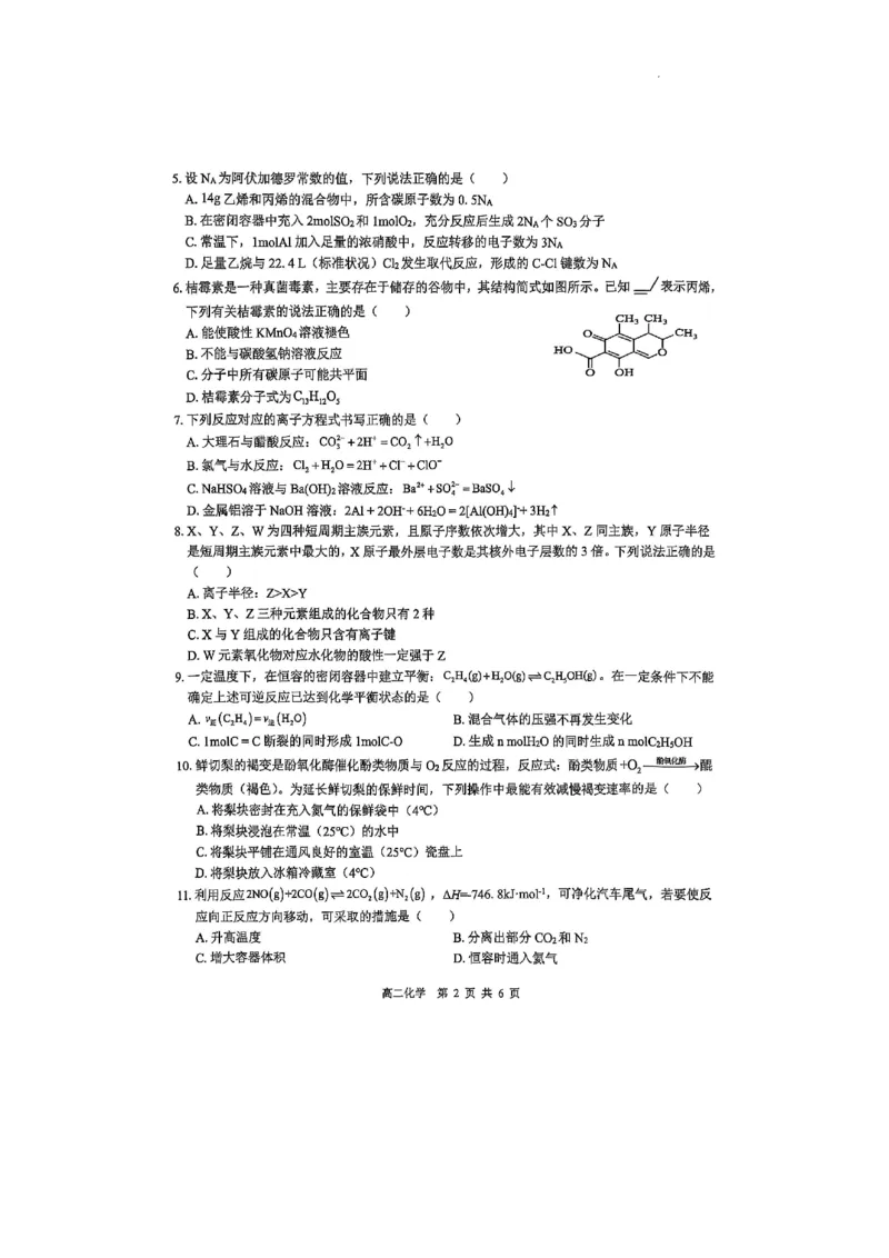 贵百河2025-2026学年高二上学期10月月考化学试卷_2025年10月高二试卷_251017广西贵百河2025-2026学年高二上学期10月考试卷