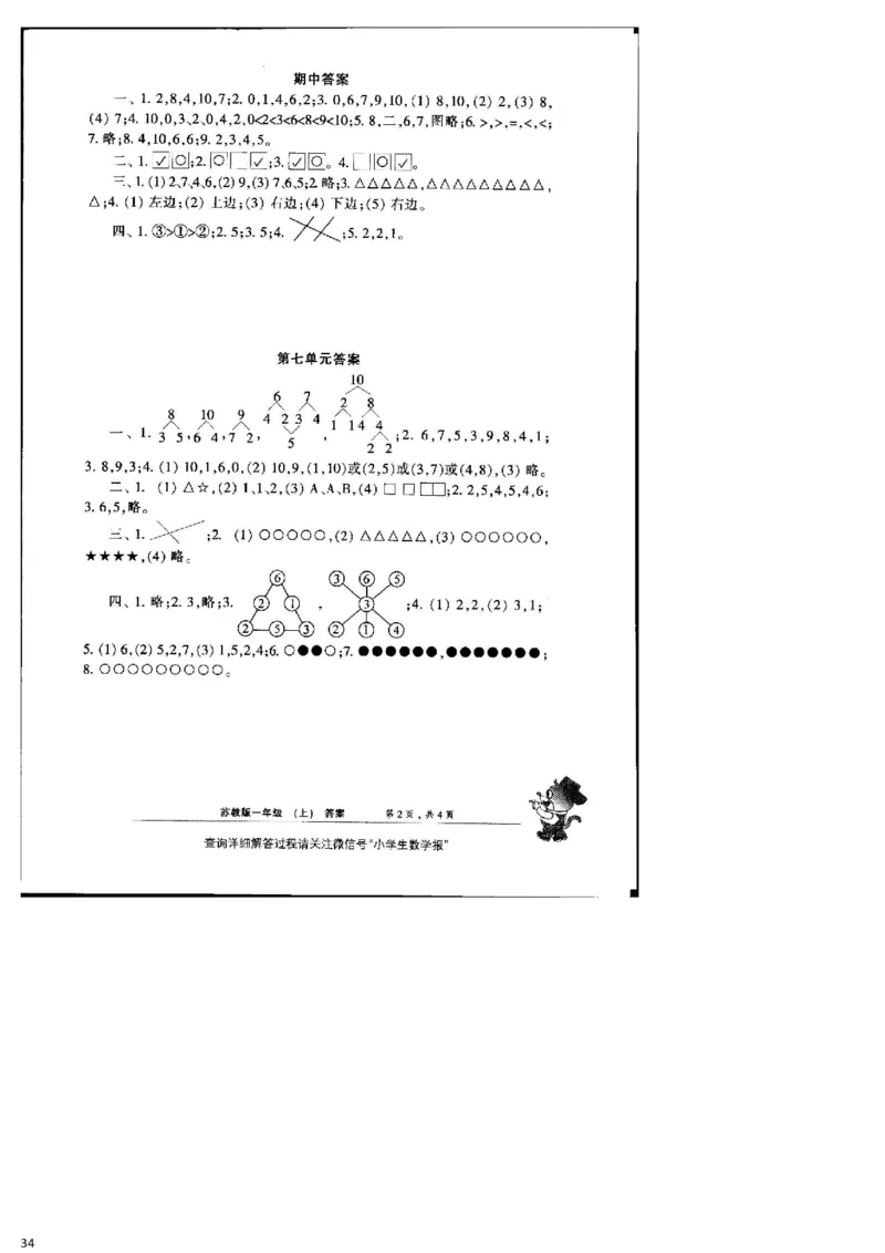 一年级上册小数报试卷+答案(1)_小学1-6年级全部试卷_数学_一年级_3-6-3、小学一年级数学上册_3-6-3-2、练习题、作业、试题、试卷_通用
