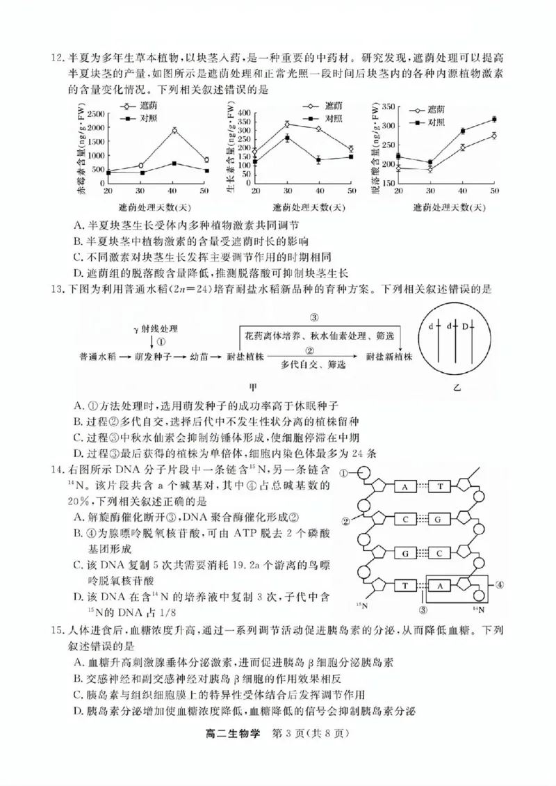 生物试题_2025年11月高二试卷_251126浙江省卓越高中联盟2025-2026学年高二上学期11月期中联考（全）_浙江省卓越高中联盟2025-2026学年高二上学期11月期中联考生物试题（图片版，含答案）