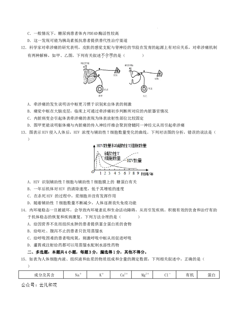 高二生物第一次月考卷（江苏专用）（考试版A4）测试范围：选择性必修1第1-4章（人教版2019）_2024-2025高二（7-7月题库）_2024年09月试卷