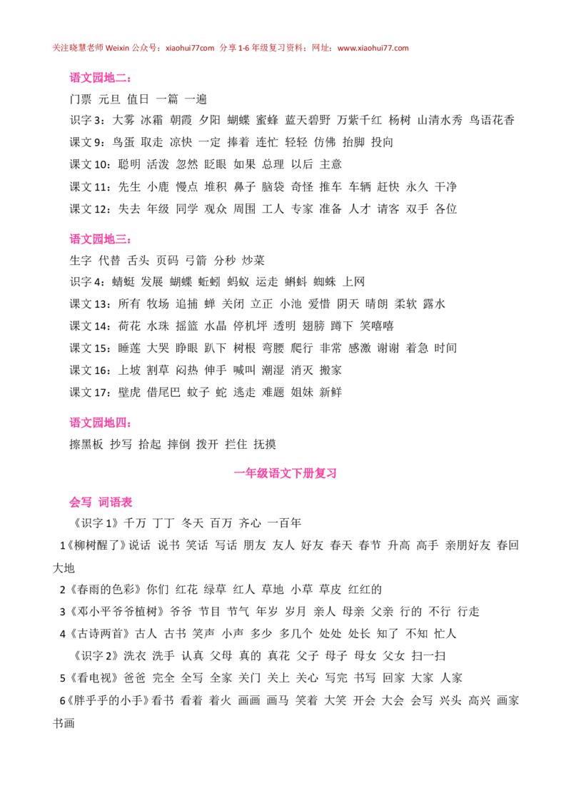 人教版语文一年级下册全部生字组词_小学1-6年级全部试卷_语文_一年级_3-6-2、小学一年级语文下册_3-6-2-1、复习、知识点、归纳汇总_人教版