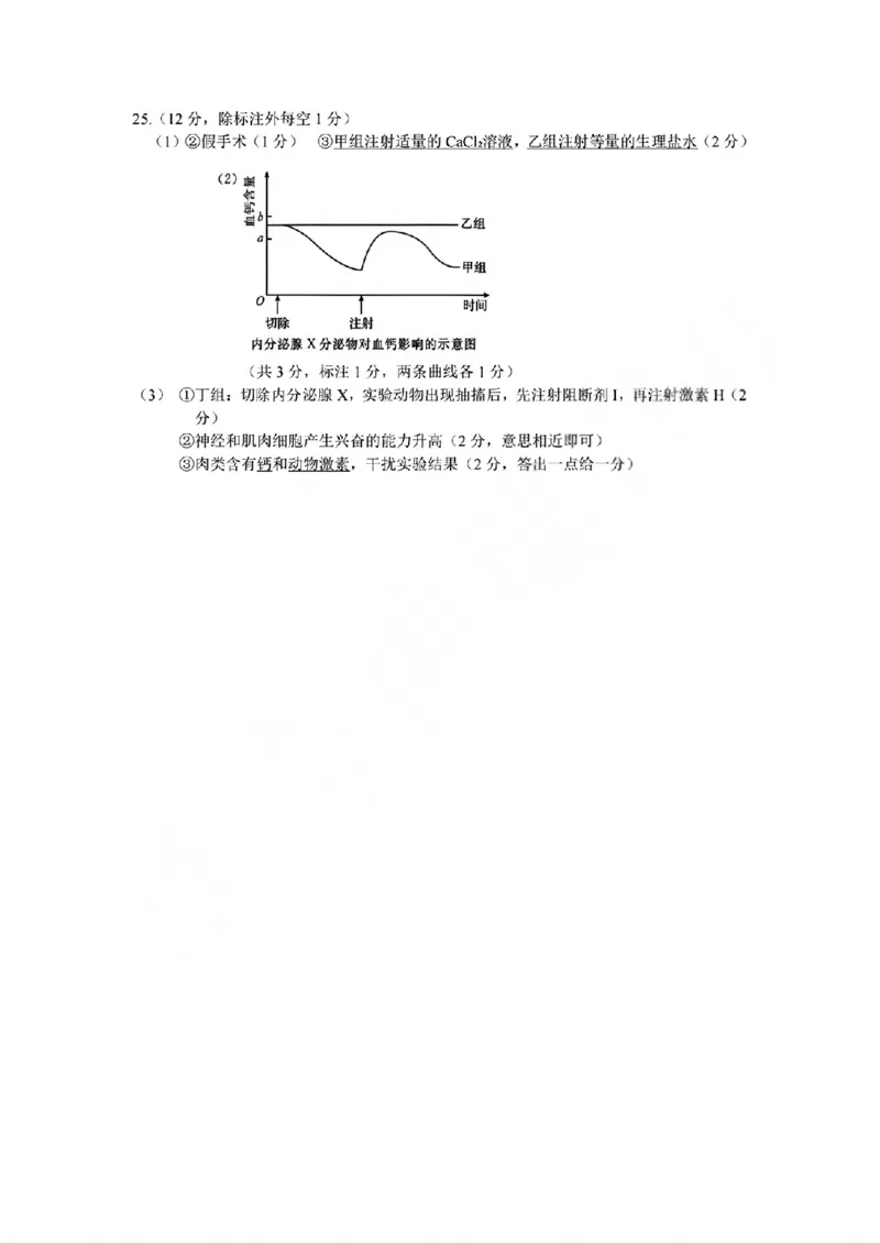 生物答案_2025年11月高二试卷_251125浙江衢州五校联盟2025年11月高二期中联考（全）