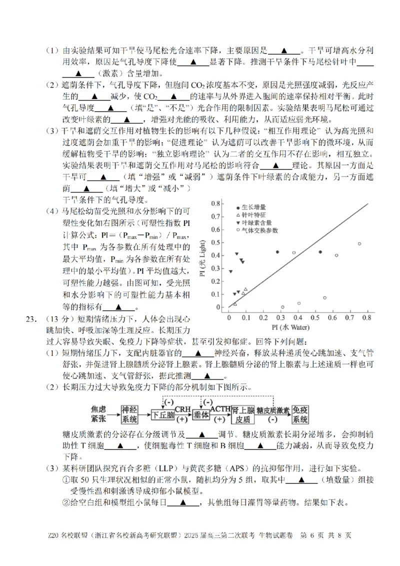 生物卷-2412Z20名校联盟2025届高三第二次联考_2024-2025高三（6-6月题库）_2024年12月试卷_1218浙江省Z20名校联盟（名校新高考研究联盟）2024-2025学年高三上学期第二次联考
