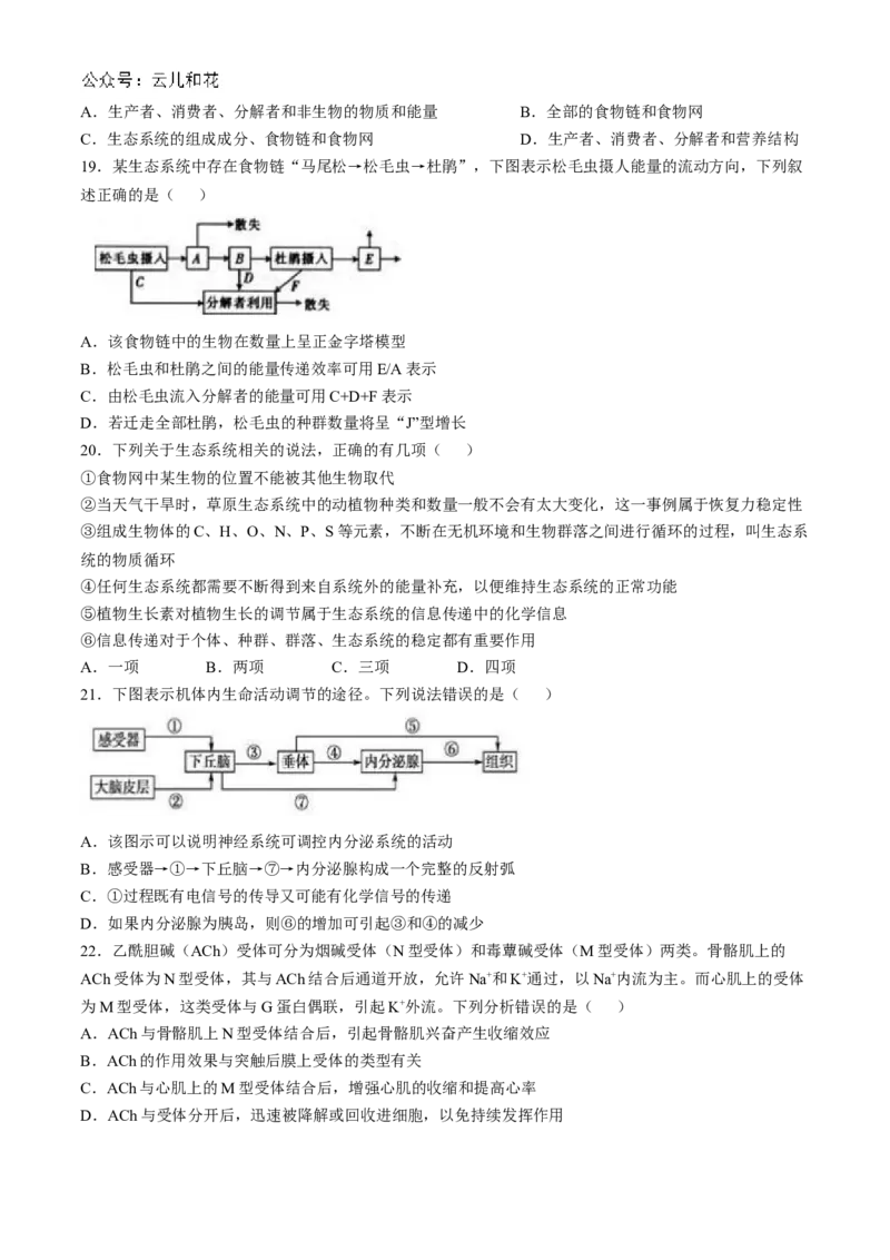 陕西省宝鸡市金台区宝鸡中学2024-2025学年高二上学期10月月考生物试题_2024-2025高二（7-7月题库）_2024年10月试卷_1024陕西省宝鸡中学2024-2025学年高二上学期10月月考