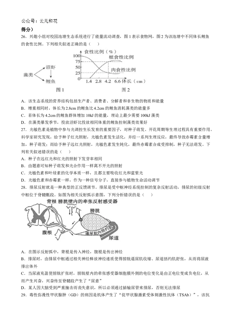 陕西省宝鸡市金台区宝鸡中学2024-2025学年高二上学期10月月考生物试题_2024-2025高二（7-7月题库）_2024年10月试卷_1024陕西省宝鸡中学2024-2025学年高二上学期10月月考