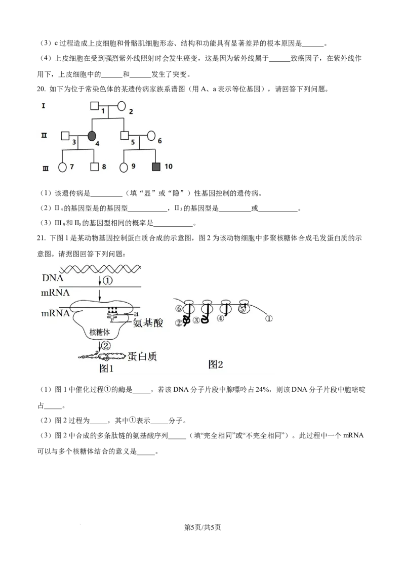 精品解析：江西省上饶市余干县私立蓝天中学2025-2026学年高二上学期9月月考生物试题（原卷版）_2025年10月高二试卷