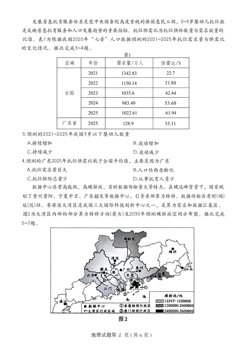 绵阳市高中2023级第二次诊断性考试地理_2024-2026高三（6-6月题库）_2026年01月高三试卷_0123四川省绵阳市高中2023级第二次诊断性考试（绵阳二诊A卷）（全）