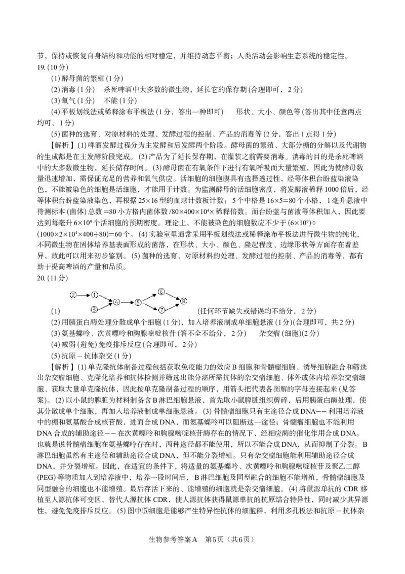生物答案A&middot;2025年5月高二阶段考_2024-2025高二（7-7月题库）_2025年6月试卷_0609安徽省金榜教育2024-2025学年高二下学期五月份阶段性考试